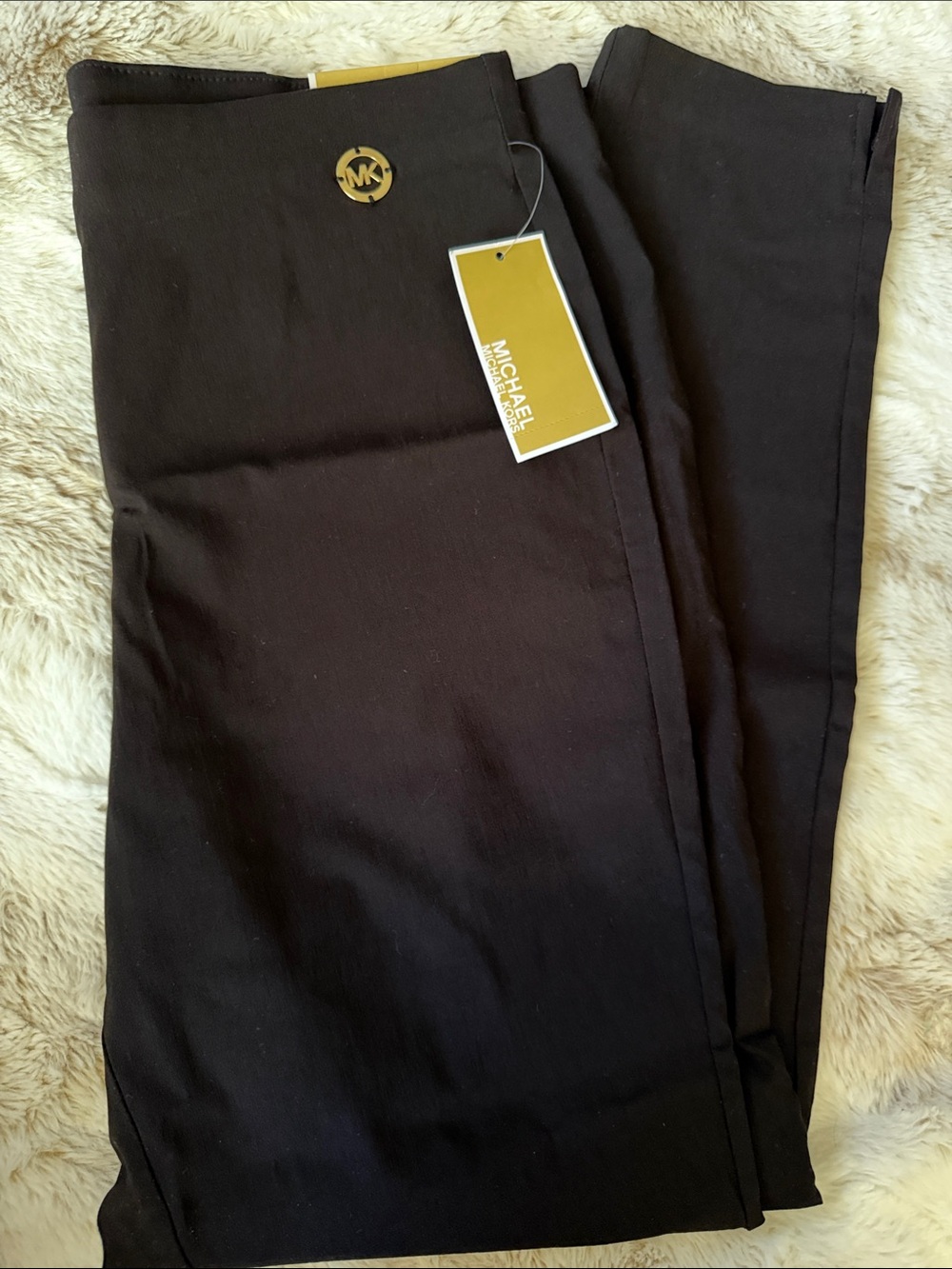 Michael Kors Black Cropped Dress Pants with Gold MK Accent